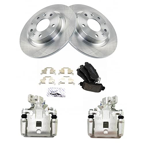 Image of TRQ Rear Brake Pad and Rotor Set Ceramic Solid Rotors Calipers