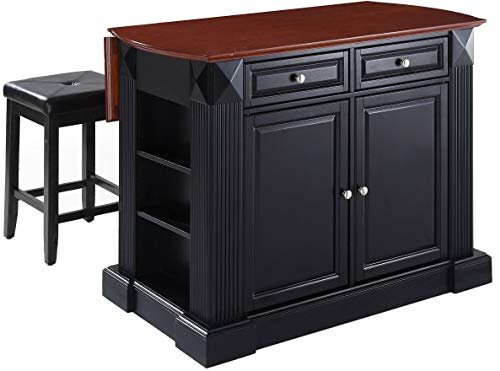 Crosley Furniture KF300075BK Barra de cozinha com folhas, com bancos quadrados estofados de 61 cm, p