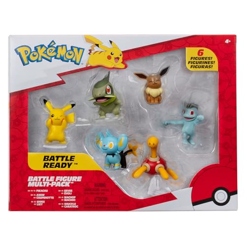 Pokémon PKW3614 - Battle Figure Multipack - 6er Pack mit Pikachu, Pottrott, Milza, Sheinux, Evoli & Machollo, offizielle Figuren, je 5 cm