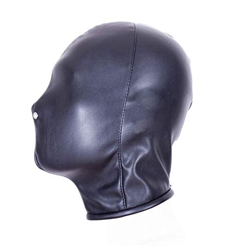 Adult Sex Toy Leather Costume Restraint Mask Hood All Closed Mouth Gag Headgear Harness Hood Fetish Bondage Head Mask (Head < 58Cm, Black) #TOP3