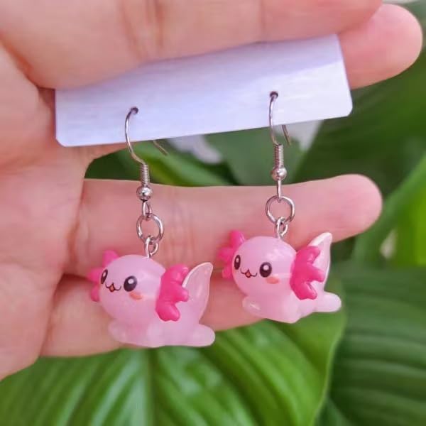 Cute Pink Axolotl Dangle Earrings for Women Unique Cartoon Animal Drop Earrings Jewelry2