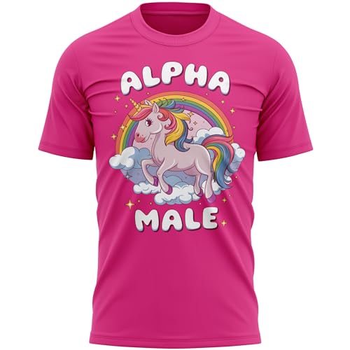 Funny T Shirt for Stag Alpha Male Stag Do Tee Unicorn Rainbow Design Groom to Be Men Bachelor Party Weekend Joke Gift L Bright Pink