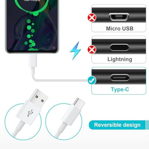 Image of KUZOOM 120W Fast Charging USB To Type C Cable For Vivo V30 /V29 /V28 /V27 /V25 /V23 /V21 /iQOO Neo 9 Pro /12 /7 Pro /Z7 /Z6 /11 Series 3.3 Ft, White