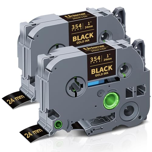 Unismar Compatible for Brother TZe-354 TZ354 Gold on Black Label Tape 24mm 1 Inch Work for Ptouch PT-D600 PT-P700 PT-2430PC PT-D600VP PT-D800W PT-P900W PT-P950NW Label Maker, 1" x 26.2', 2-Pack -  USTZ2-354-2PK