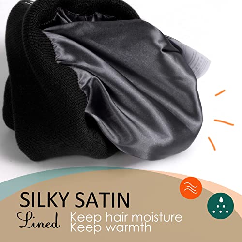 Kids Winter Satin Lined Beanie Hats Toddler Warm Cuffed Hat with Silky Lining Children Knitted Watch Hat 2-10 Years3