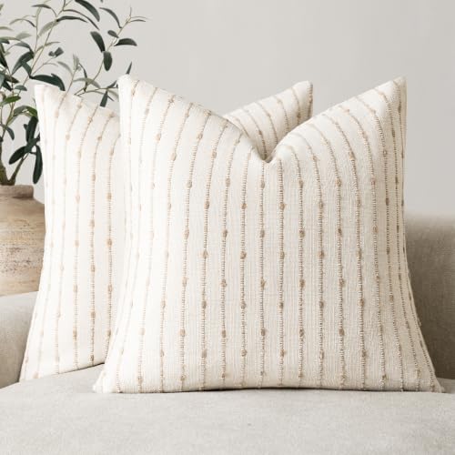 Image of Foindtower Decorative Striped Boucle Throw Pillow Covers 18x18 Cream Camel
