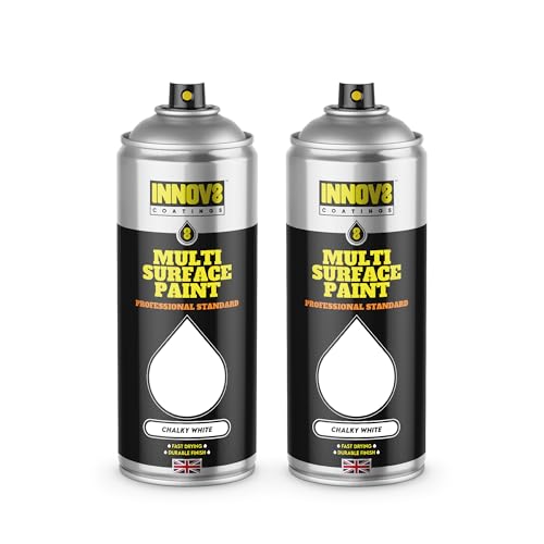 INNOV8 COATINGS Multi Surface Spray Paint - 2 x 400ml - Indoor & Outdoor Use - No Primer or Top Coat Needed - Anti Corrosive, UV Resistant & Fast Drying - Matt Finish - Chalk WHITE