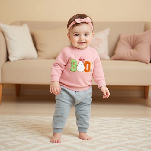 Toddler Baby Girl Halloween Outfit Boo Pumpkin Sweatshirt Crewneck Pullover Tops Long Sleeve Sweater Fall Clothes2