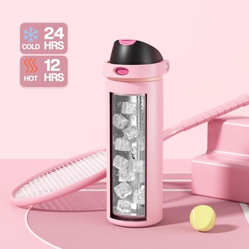 POWCAN 24 oz Insulated Water Bottle for Women: 2-in-1 Push-Button Spout & Quick-Flip Straw, Leakproof, Cold 24Hrs, Fits Car Cup Holder, Stainless Steel Cup for Sports, Camping, Gift (Polka Whimsy) - image 3