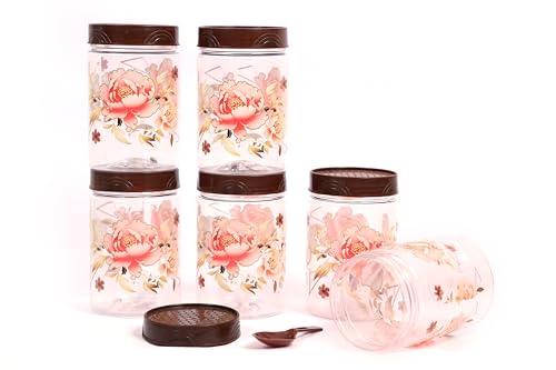 Image of 500 ml Set of 6 -Plastic Airtight Small Storage Container Boxes and Jar Kitchen Set - BPA-Free, Stackable Pantry Organizers for Kitchen Storage, Spices, Dry Fruits, Pulses (Brown)