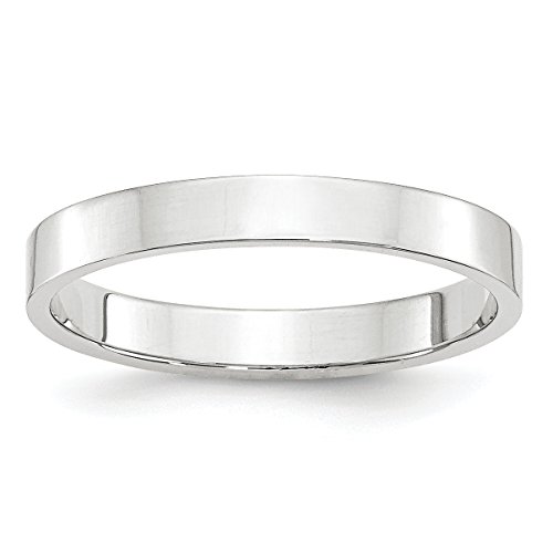 Solid 14k White Gold 3 mm Lightweight Flat Wedding Band Ring