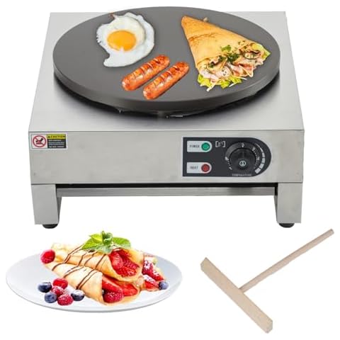 16" Crepe Maker, 1500W Commercial Electric Crepe Maker With Includes Batter Spreader and Temperature Control, Cast Iron Cooking Surface, Nonstick Griddle, Stainless Steel Base for Crepes, Pancakes Cover