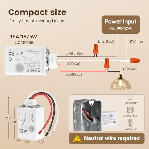 Image of SURAIELEC Wireless Light Switch Kit with Receiver, 15A RF Remote Control