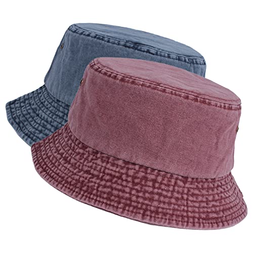 Crazy Era Washed Cotton Bucket Hats Packable Summer Outdoor Cap Travel Beach Sun Hat Plain Colors for Men Women 3 Pack, Ce-bh-navy-winered, One size