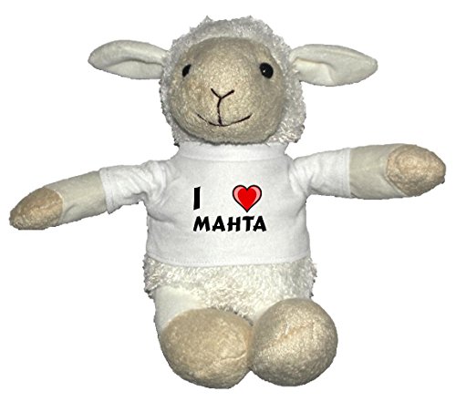 Preisvergleich Produktbild Weiß Schaf Plüschtier mit T-shirt mit Aufschrift Ich liebe Mahta (Vorname / Zuname / Spitzname)