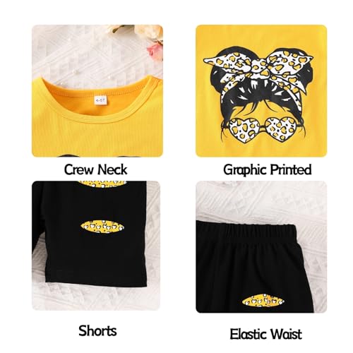 Image of OLMRJKD Kid Toddler Girl Clothes Summer Short Sleeve Figure Graphic Tee Shirt + Shorts Summer Outfits Set