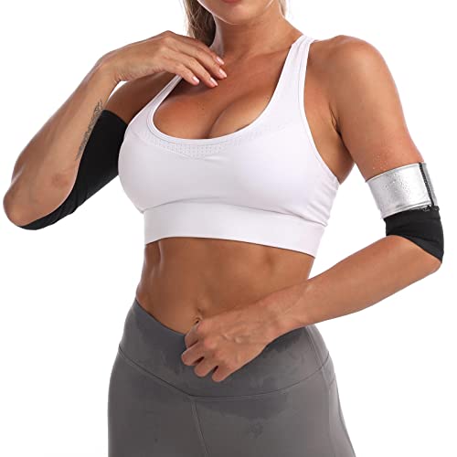 Tachiuwa 1 Pair Upper Arm Sweat Arm Sleeves Arm Shaper Burn Fat Workout Silver XXL 3XL