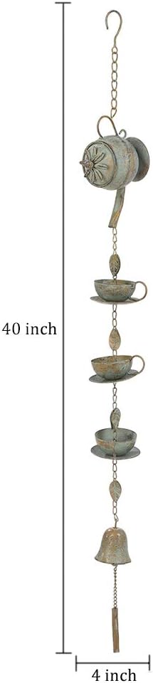 Jemeni 40" H Teapot & Cups Rain Chime with Bell Hanging, Green Patina…