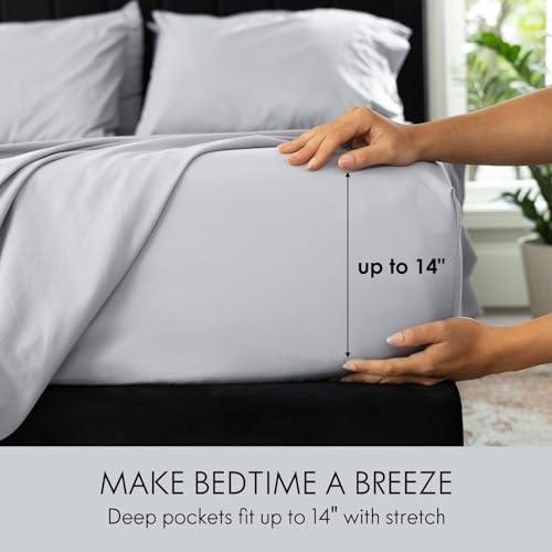 Image of ClevaHome Queen Size Sheets - 6 Piece Fitted Bed Sheet Set, Misty Grey
