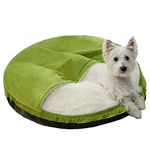 Patas Lague Round Calming Dog Bed With Hooded Blanket For Small Dogs 24X4 Inch, Pet Cat Cuddler Cave Bed With Removable Washable Cover, Anti-Slip Bottom, Forest Green #TOP1