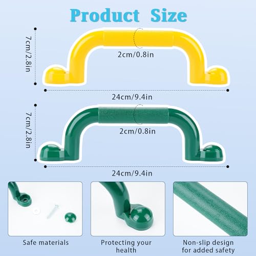 4PCS Playground Safety Handles for Kids, Plastic Swing Set & Climbing Frame Hand Grips, Plastic Grab Bars Playground Accessories Equipment for Indoor Outdoor Jungle Gym, Climbing Frame,Yellow+Green - Thumbnail 2