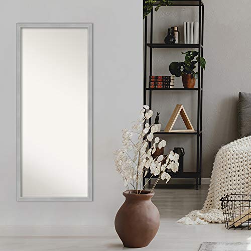 Amanti Art Full Body Silver Framed Floor Leaner Mirror, Glass Size 24X60, Vista Brushed Nickel Narrow #TOP4