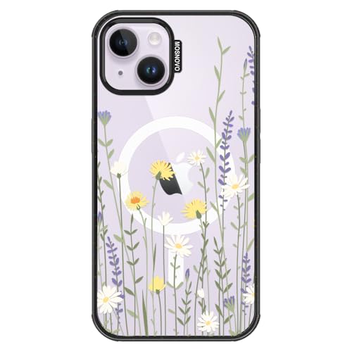MOSNOVO for iPhone 13/14 Case for MagSafe, Wild Meadow, Black