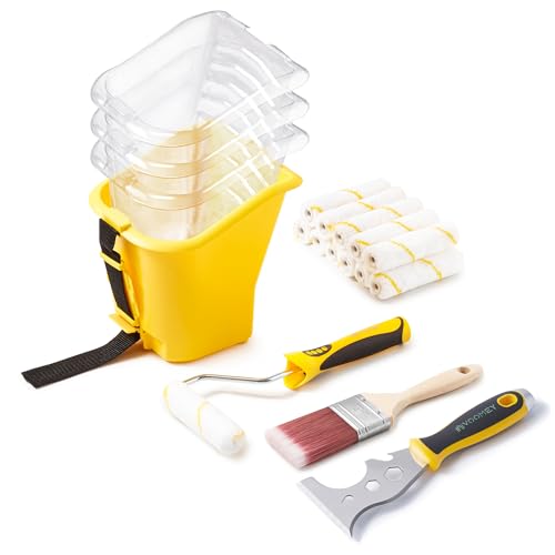 Voomey 18 Pcs Paint Bucket Hand Held, Paint Cup 4 Inch, Paint Brush, Integrated Magnetic Brush Grip,Multifunctional Paint Scraper Tool
