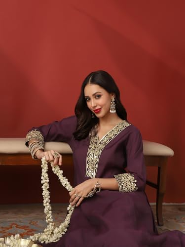 Image of Globus Women Kurta Set (8909389015365 Purple L)