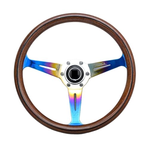 HLQXHM Volante classico in legno vintage da 35,6 cm JDM Racing Sport con raggio blu bruciato
