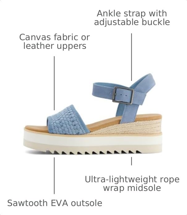 Image of TOMS Women's Diana Wedge Heel Sandal, Leather Upper, Rope-Wrapped Midsole, Adjustable Strap, Buckle, OrthoLite Insole
