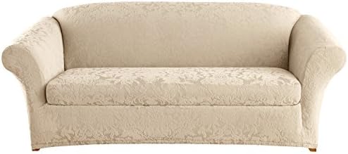 SureFit Stretch Jacquard Damask 2 Piece Sofa Slipcover in Oyster