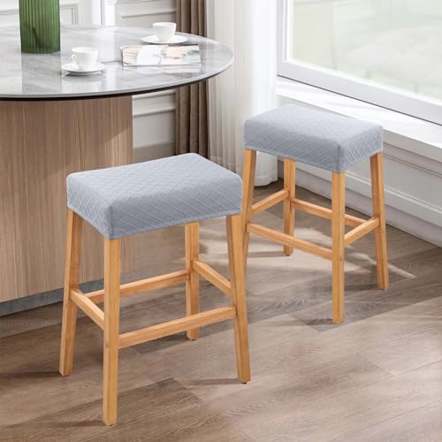 Image of YISUN Stool Covers Rectangle - 2 Pack Stretch Waterproof Saddle Seat Cover Counter Bar Stools Bar Chairs Covers Kitchen Island Chairs Cushion Protector