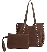 OWGSEE Suede Bag Mini Trendy Faux Suede Tote Bag for Women Studded Purse Vintage Hobo Shoulder Ha...