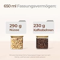 ComSaf Vorratsgläser, Glasbehälter mit Deckel, Vorratsdosen Glas 650 ml×4, Eckig Borosilikat Set, Einmachgläser Bambusdeckel Platzsparend, Küchenaufbewahrung für Kaffee Gewürze Kekse Nüsse Müsli – Ansicht 3