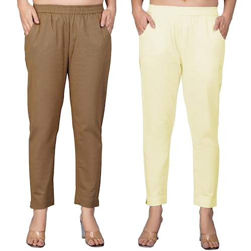 Image of Regular Fit Fully Elastic Waist Ankle Length Premium Cotton Casual Trouser Pant (Combo Pack of 2)