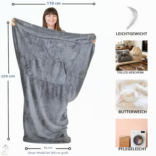 EzrAllora Leichte Fußtaschen-Decke mit Beuteltasche – 170,2 x 101,6 cm – Überwurf für TV-Nächte – Geschenke für Männer, die Nichts wollen… – Ansicht 4