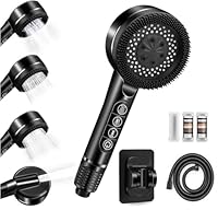 Duschkopf mit Filter, Hochdruck Handbrause mit Schlauch, 4 Strahlarten Duschkopf Wassersparend mit Filtration, Duschbrause mit Stoppfunktion, sparduschkopf für Hartes Wasser,Rest-Chlor,schwarz