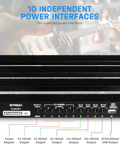 Image of STRICH Guitar Pedalboard with Built-in Power Supply, Pedalboard 22 x 11 Inch, Lightweight, 1.5kg Aluminum Alloy Pedalboard with Pedal Cables, Bag, Strips PB-S22
