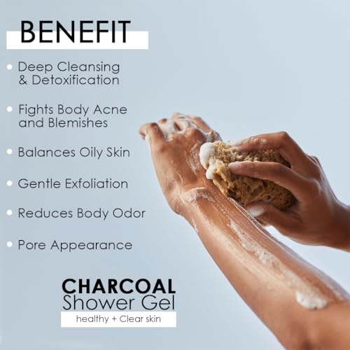 Image of Freeskin Charcoal Shower Gel-750ml Healthy + Clear - Deep Detoxifying Body Wash with Activated Charcoal for Clear, Healthy Skin - Removes Impurities, Controls Oil, and Refreshes - Suitable for All Skin Types - Paraben & Sulfate Free