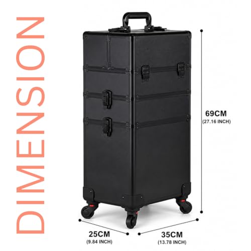 Image of SHAMAX Professional Rolling Makeup Case, Cosmetic Organizer Trolley, Makeup Artist Trolley for Hairdressers /Salons /Beauty Lovers, 360 Universal Wheels (AB3 /Trolley)