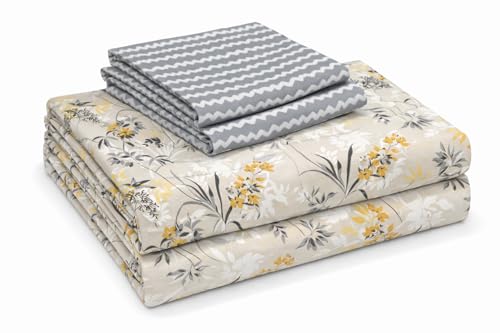 Image of Blue Strip 300 TC Cotton Feel Glace Cotton Elastic Fitted Printed Queen Size Double Bed Bedsheet with 2 Pillow Covers Fits Upto 8 inches,Size- 60x78x8 Inches