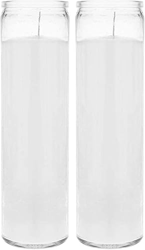 Brilux 2 velas blancas clásicas en vidrio, 8 pulgadas de alto