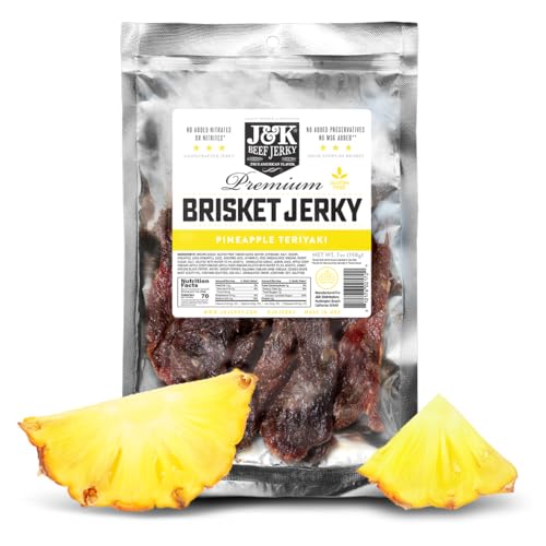 J&K Jerky Beef Brisket Jerky - Pineapple Teriyaki - Hand Crafted Small Batch American Made Slab Jerky's - Bold & Flavorful Snack! - 7oz Big Bag of Jerky's