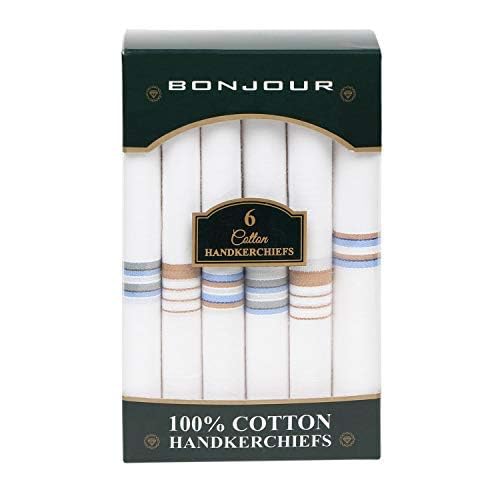 Mens Formal Cotton Pack of 6 Handkerchief in White with colorful stripes