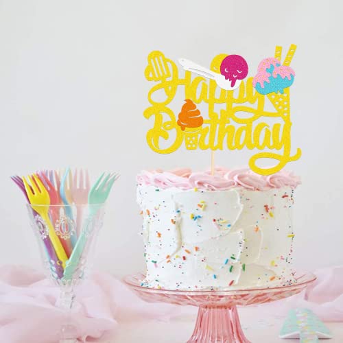 Ice-Cream Happy Birthday Cake Topper, Ice Cream And Popsicle Cake Decor, Summer Birthday Party Supplies, Summer Ice Cream Themed Party Decorations Kids Birthday Party Supplies #TOP7
