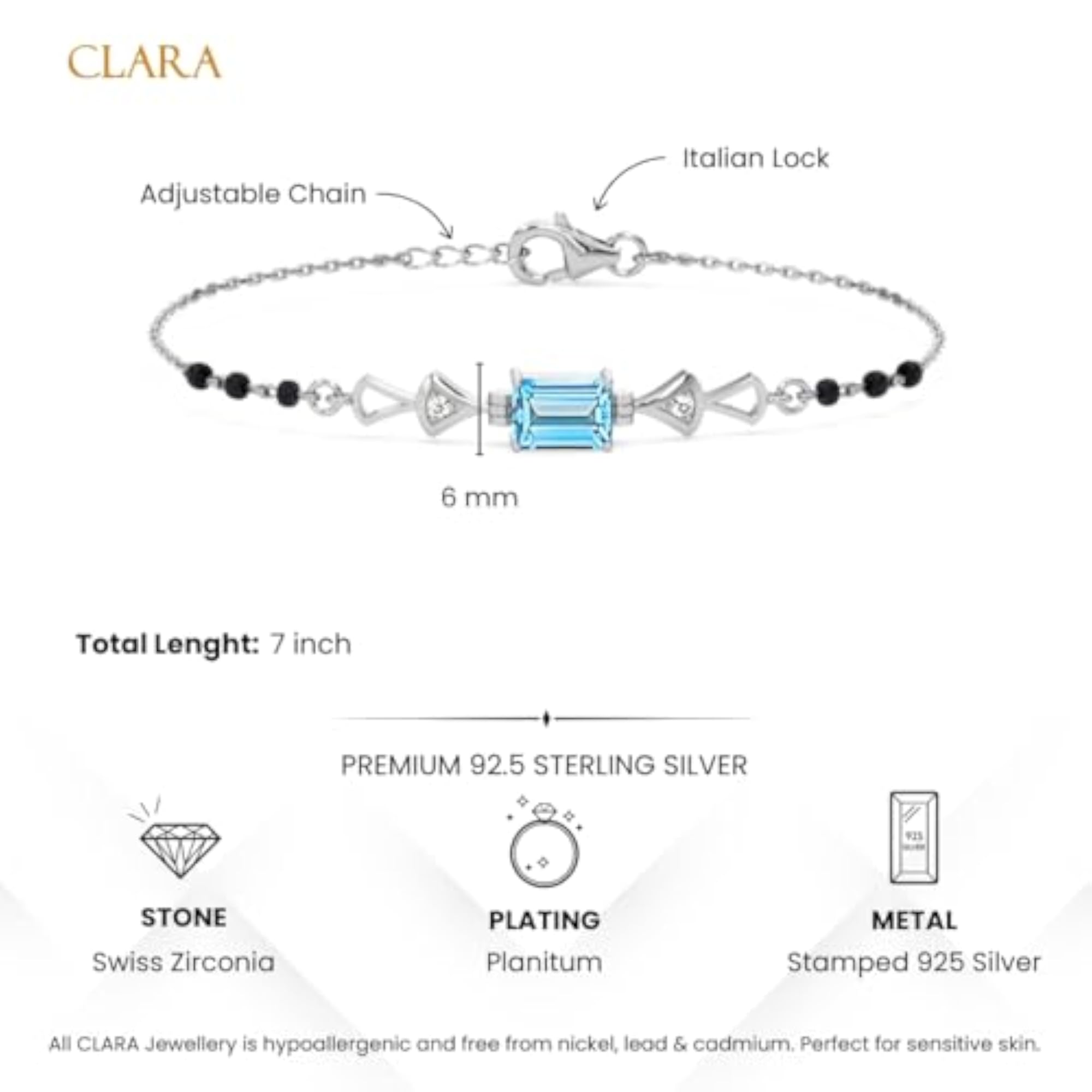 925 Silver Pravya Hand Mangalsutra Bracelet with Black Beads