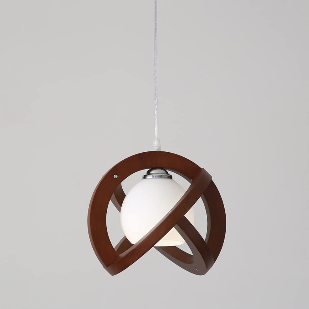 Suspension ronde en bois massif de style japonais et verre noble