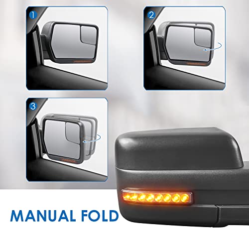 Mostplus Power Heated Towing Mirror Compatible With 2004-2014 Ford F150 F-150 Power Heated Mirror W/Sequential Turn Light, Puddle Light, Dural Beam (Black) #TOP4