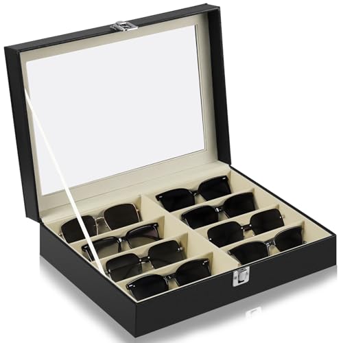 Kerdele Estojo Organizador de Óculos de Sol, Porta-Óculos com 8 Compartimentos, Preto